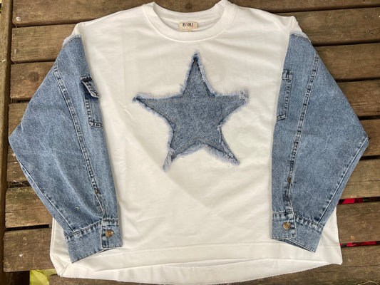 Fray Denim Star Ling Sleeve Top